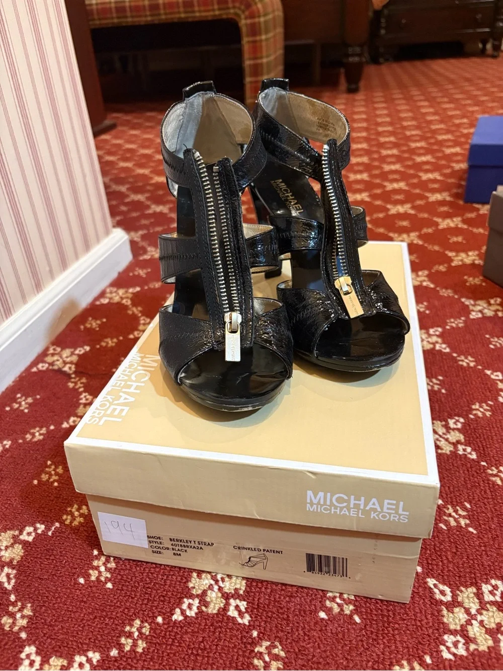 Michael Kors Black Patent Leather Zip-Strap Heels